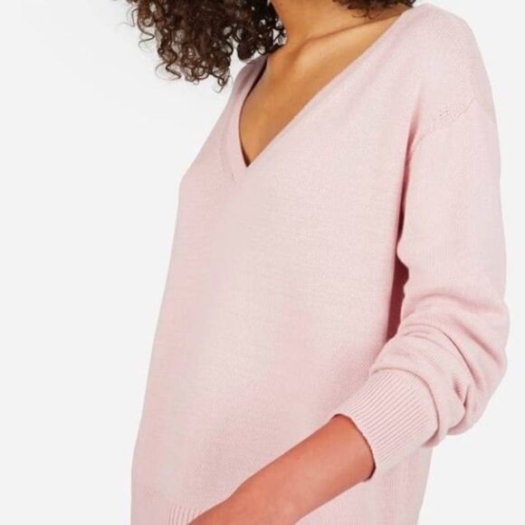 Everlane The Cotton Long Sleeve V-Neck Oversized Cropped Sweater Pink in Size XS - Picture 2 of 10